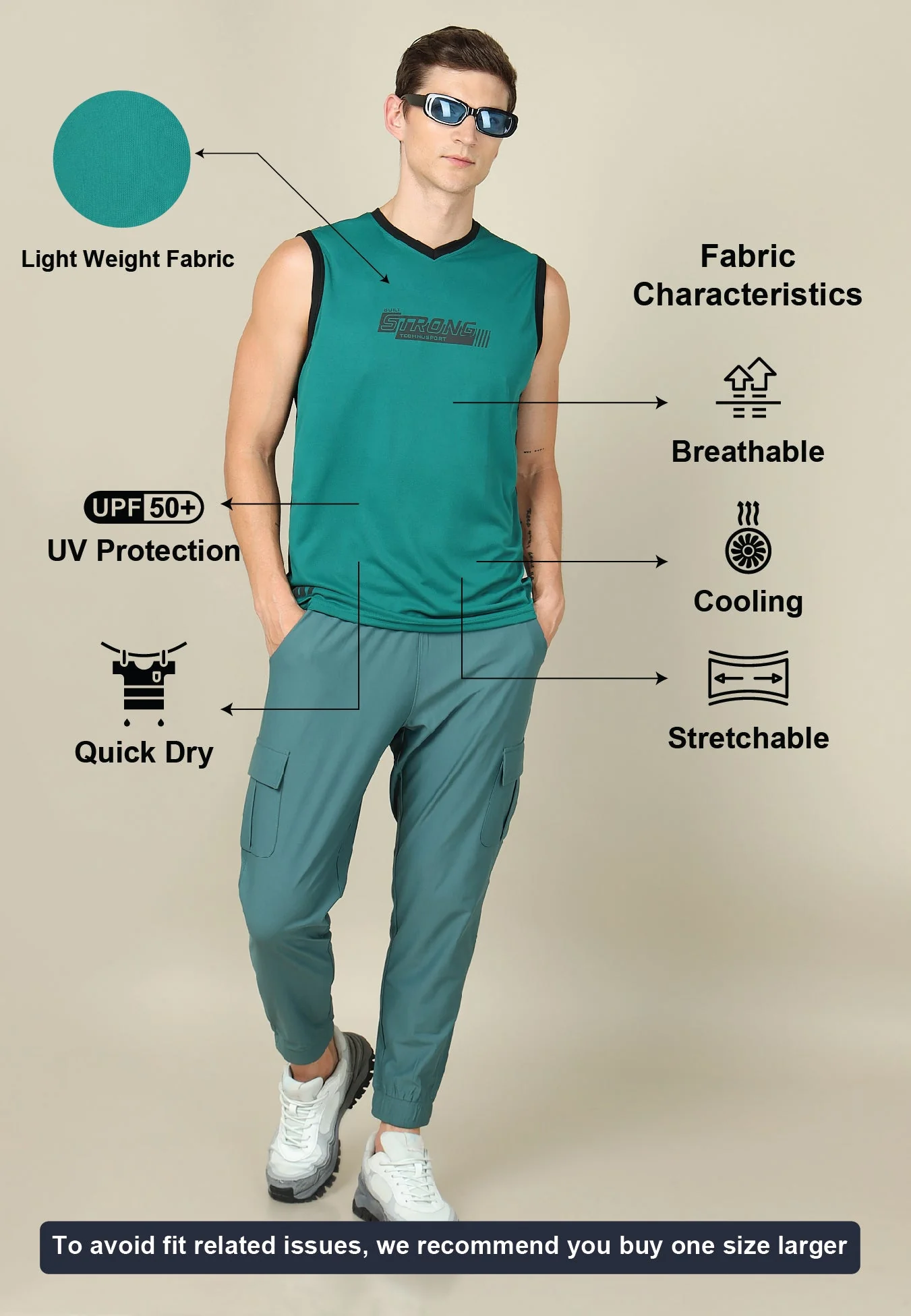 Men Solid Slim Fit V Neck Sleeveless T-shirt with TECHNO COOL + - Image 4