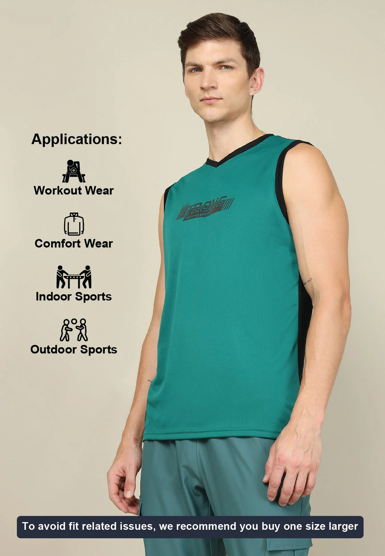 Men Solid Slim Fit V Neck Sleeveless T-shirt with TECHNO COOL + - Image 5