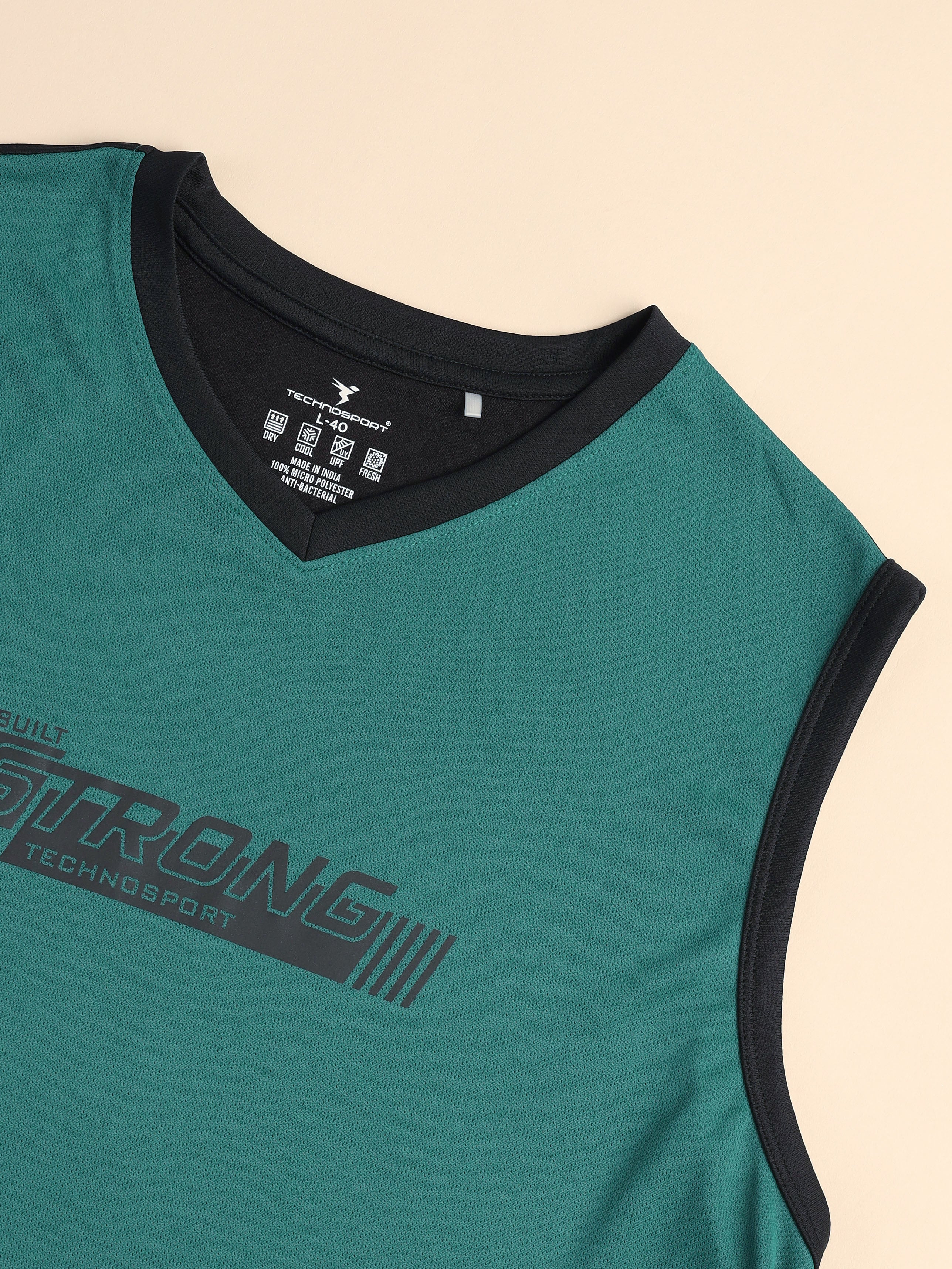 Men Solid Slim Fit V Neck Sleeveless T-shirt with TECHNO COOL + - Image 7