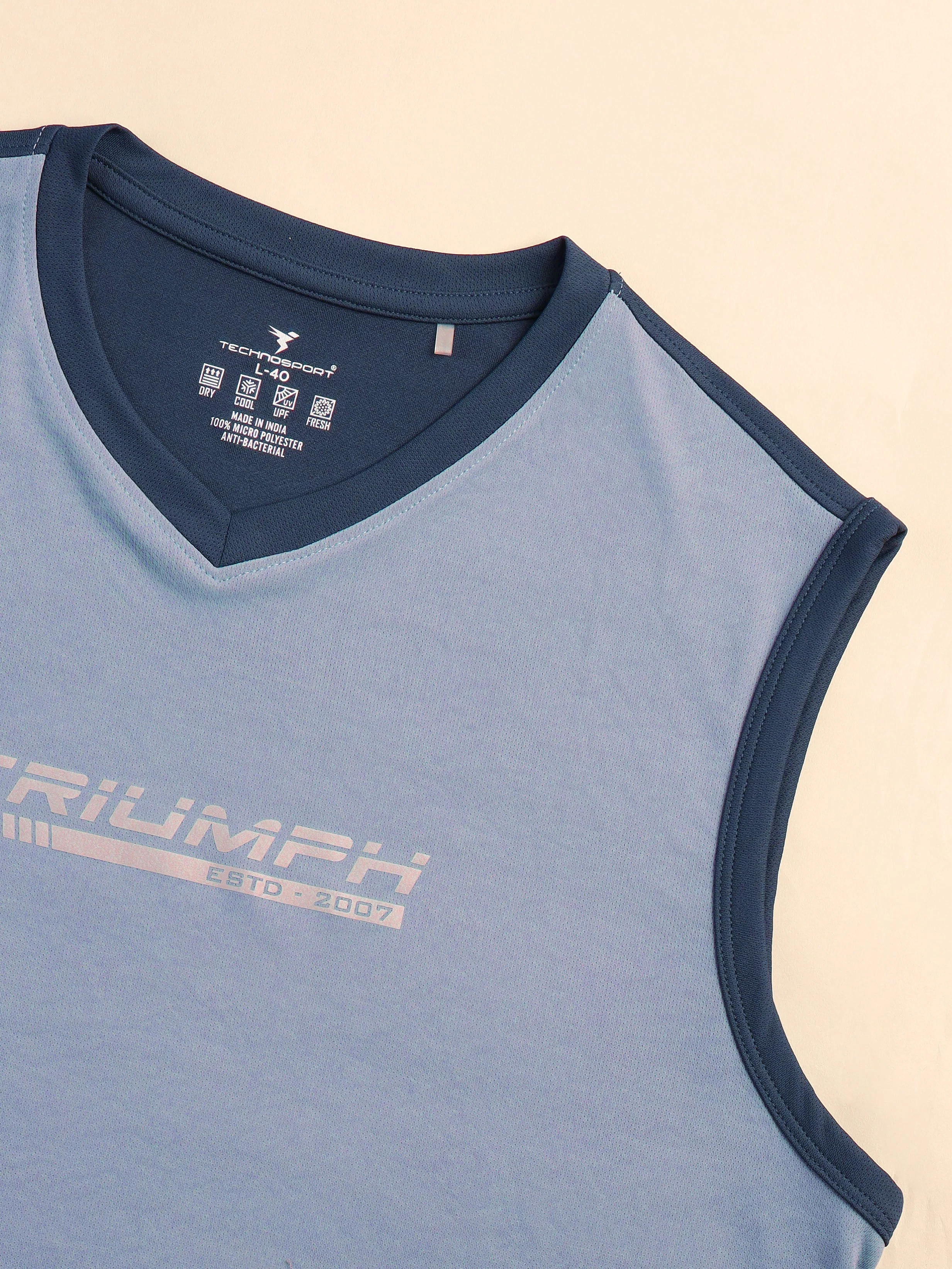Men Solid Slim Fit V Neck Sleeveless T-shirt with TECHNO COOL + - Image 7