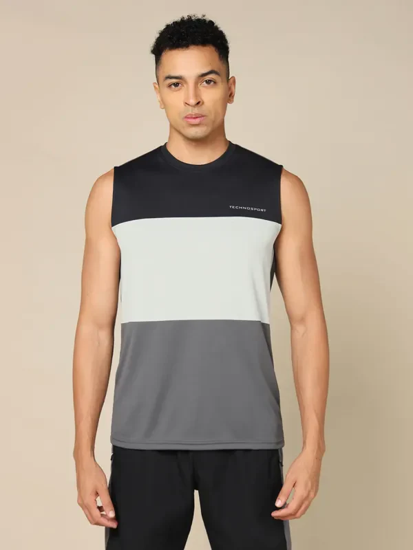 Men Colorblock Slim Fit Crew Neck Innerwear Vest with TECHNO COOL+