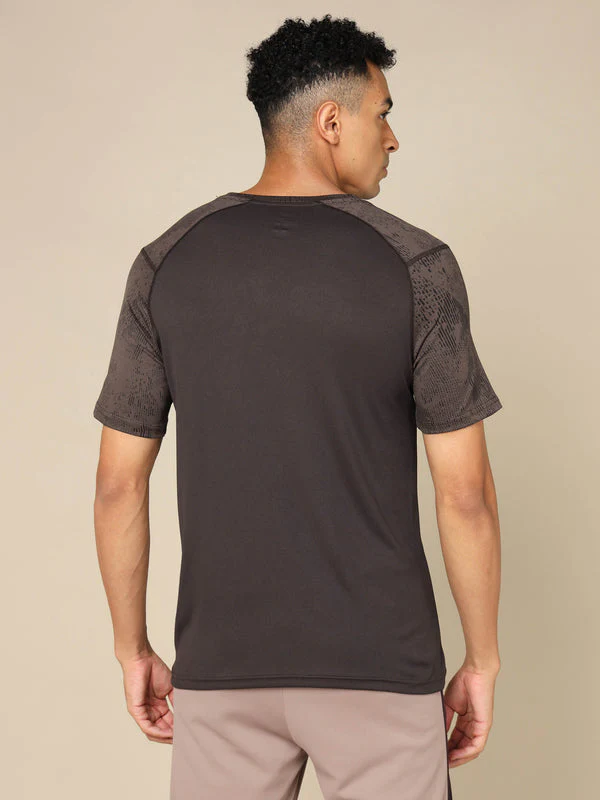 Men Self Design Slim Fit Crew Neck T-shirt with DOUBLE COOL - Image 3