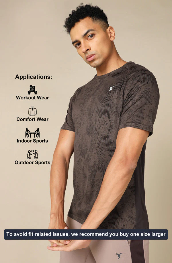 Men Self Design Slim Fit Crew Neck T-shirt with DOUBLE COOL - Image 6