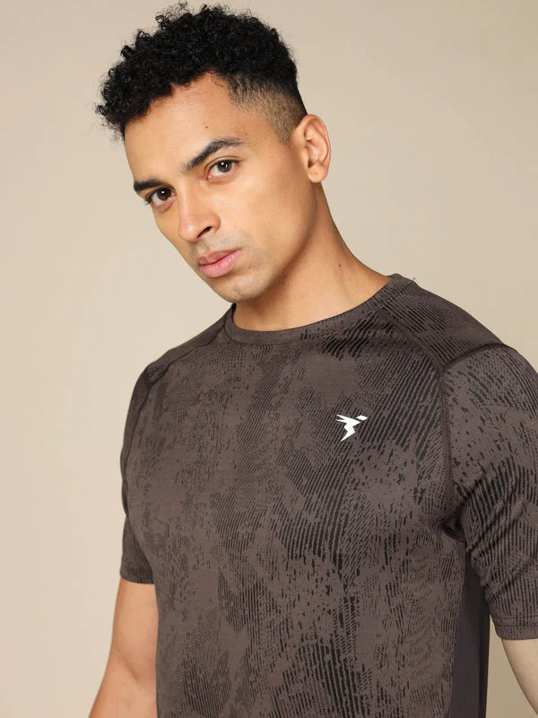 Men Self Design Slim Fit Crew Neck T-shirt with DOUBLE COOL - Image 8