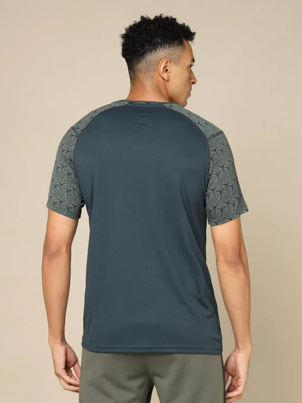 Men Self Design Slim Fit Crew Neck T-shirt with DOUBLE COOL - Image 3