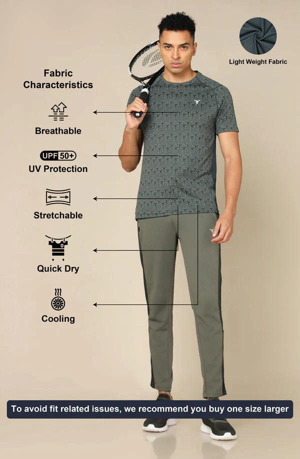 Men Self Design Slim Fit Crew Neck T-shirt with DOUBLE COOL - Image 4