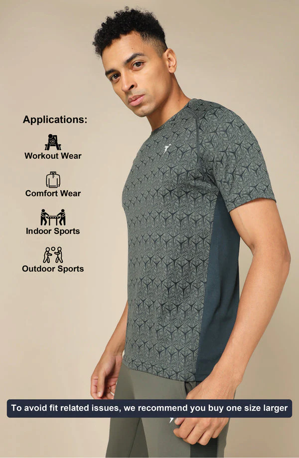 Men Self Design Slim Fit Crew Neck T-shirt with DOUBLE COOL - Image 5