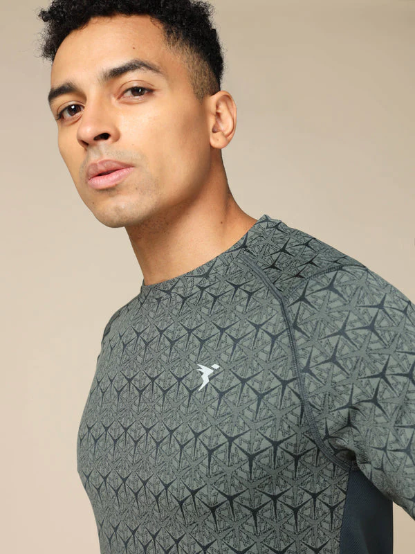 Men Self Design Slim Fit Crew Neck T-shirt with DOUBLE COOL - Image 6