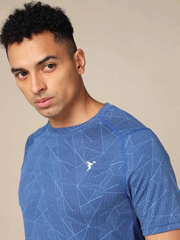 Men Self Design Slim Fit Crew Neck T-shirt with DOUBLE COOL - Image 6