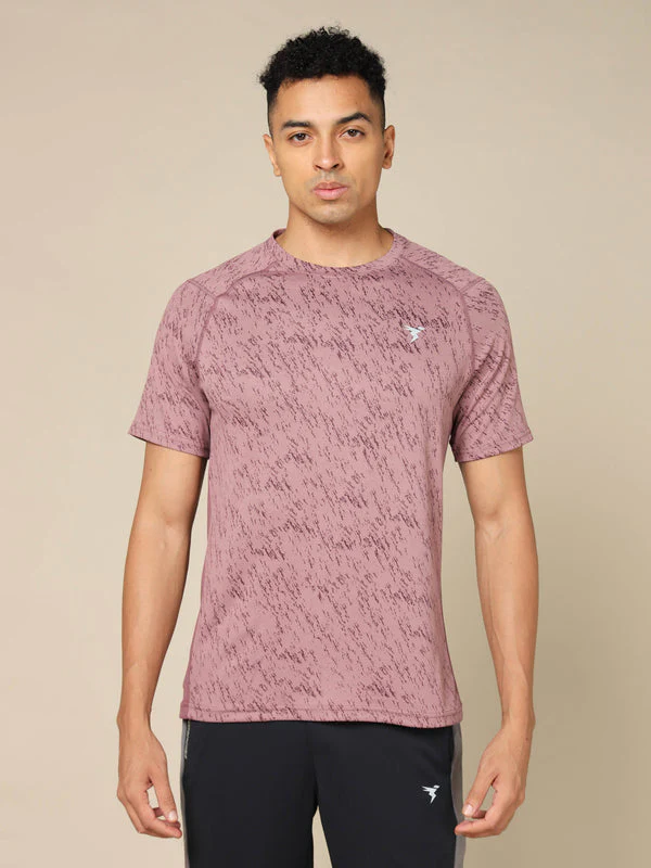 Men Self Design Slim Fit Crew Neck T-shirt with DOUBLE COOL - Image 2