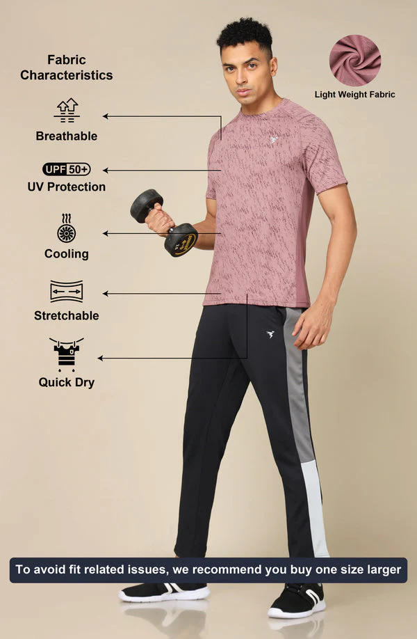 Men Self Design Slim Fit Crew Neck T-shirt with DOUBLE COOL - Image 4