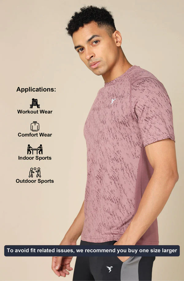 Men Self Design Slim Fit Crew Neck T-shirt with DOUBLE COOL - Image 5
