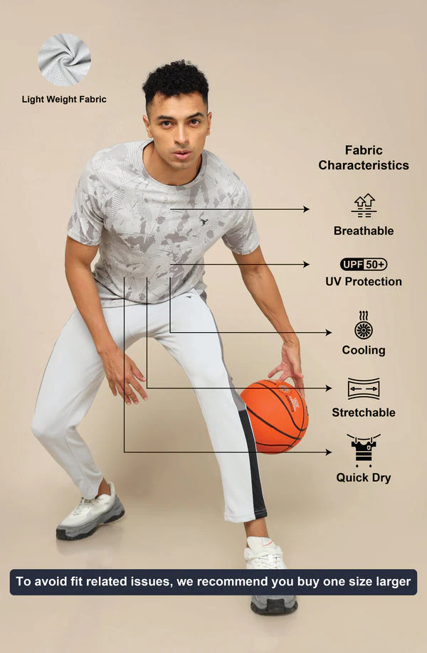 Men Self Design Slim Fit Crew Neck T-shirt with DOUBLE COOL - Image 4