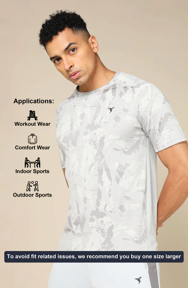 Men Self Design Slim Fit Crew Neck T-shirt with DOUBLE COOL - Image 5