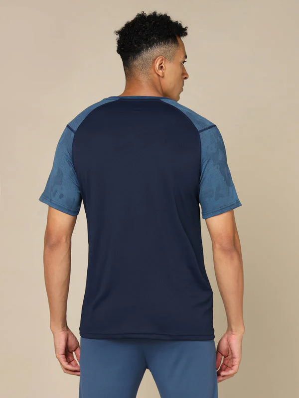 Men Self Design Slim Fit Crew Neck T-shirt with DOUBLE COOL - Image 3