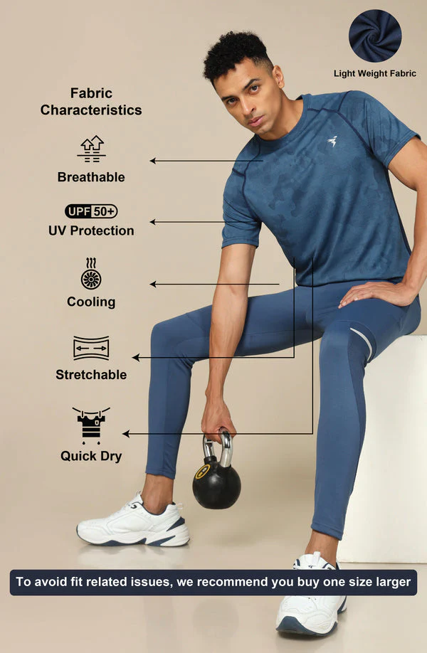 Men Self Design Slim Fit Crew Neck T-shirt with DOUBLE COOL - Image 4