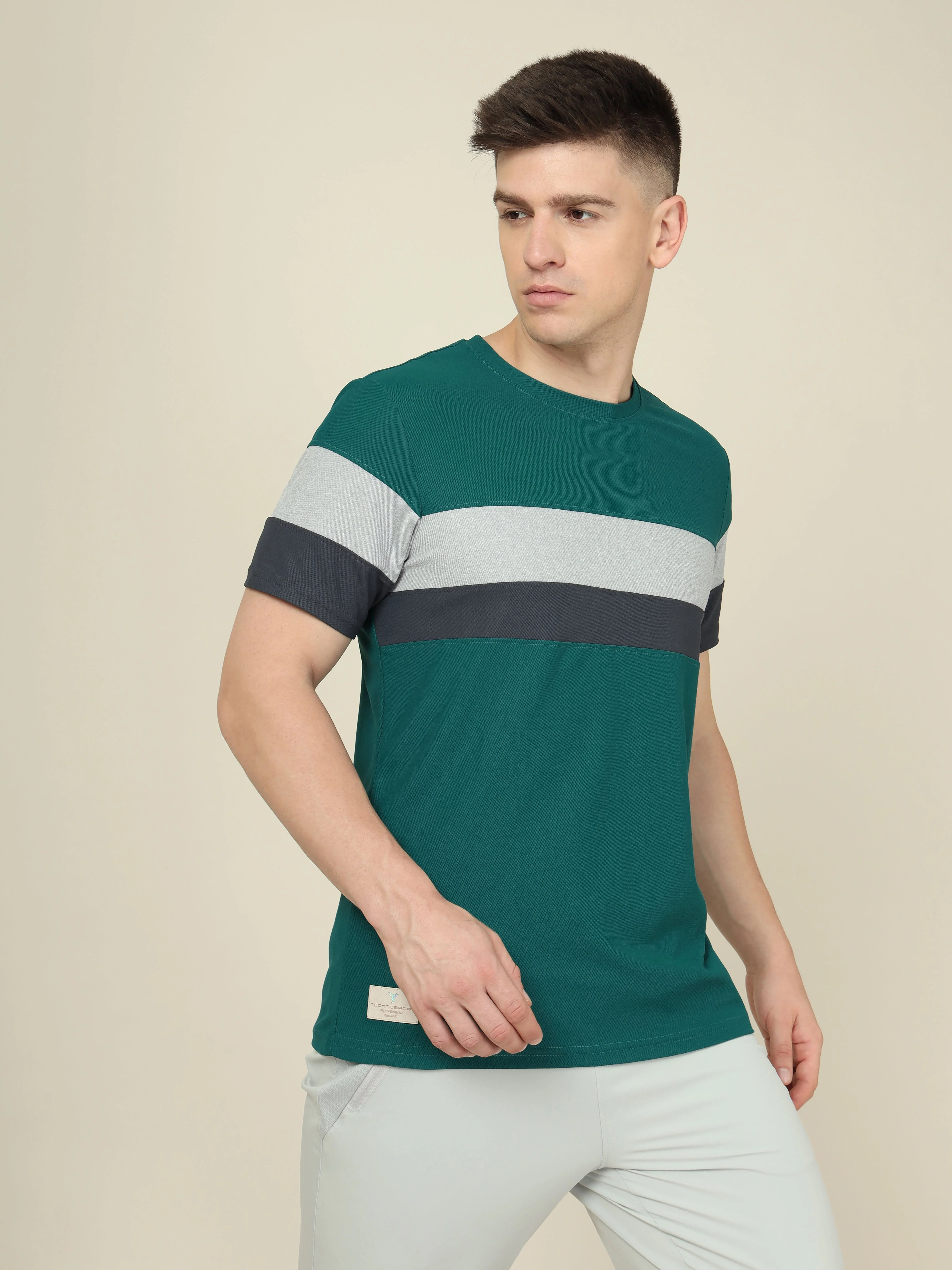 Men Colorblock Slim Fit Crew Neck T-shirt with MATPIQ - Image 4