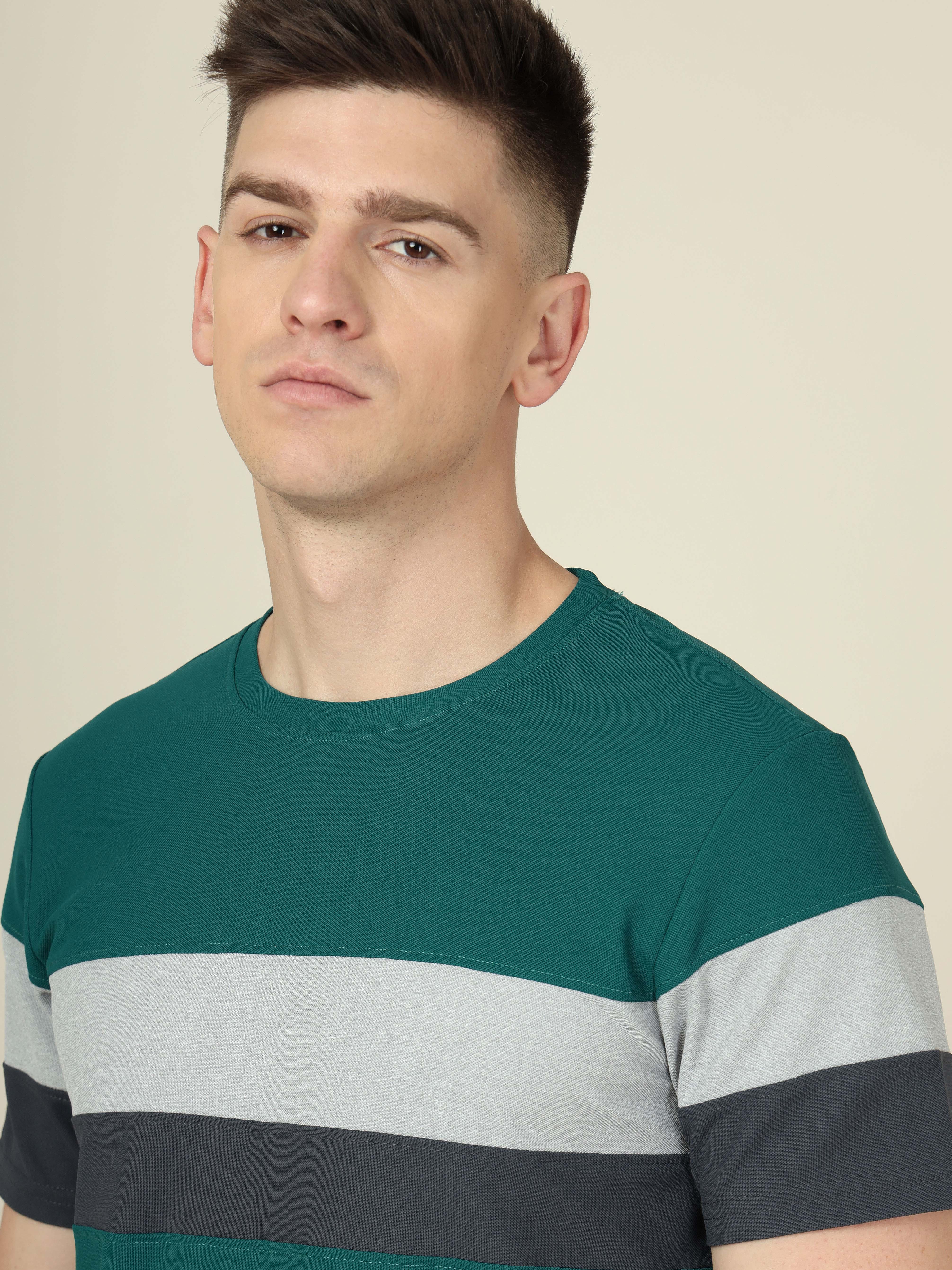 Men Colorblock Slim Fit Crew Neck T-shirt with MATPIQ - Image 8