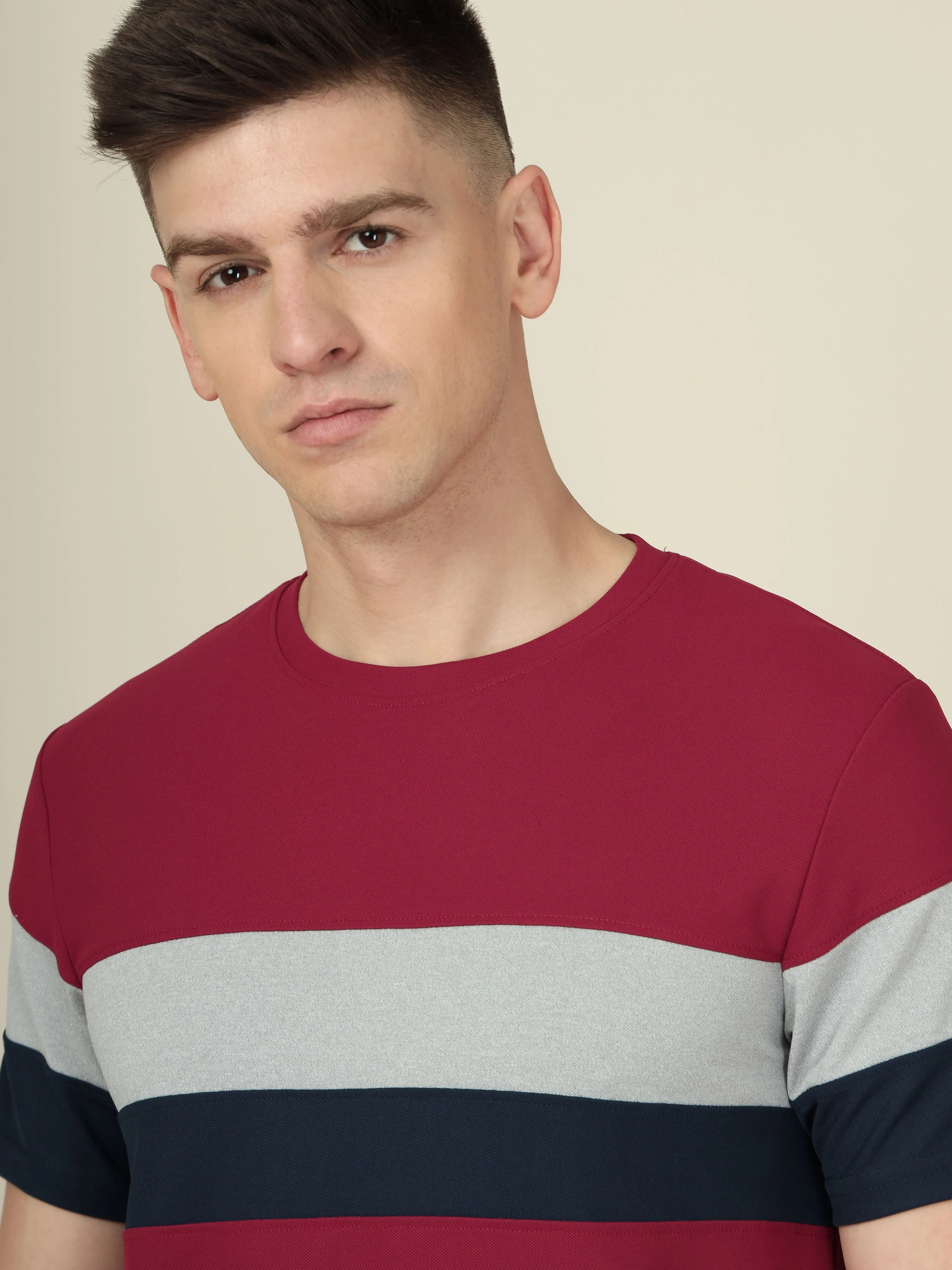 Men Colorblock Slim Fit Crew Neck T-shirt with MATPIQ - Image 8