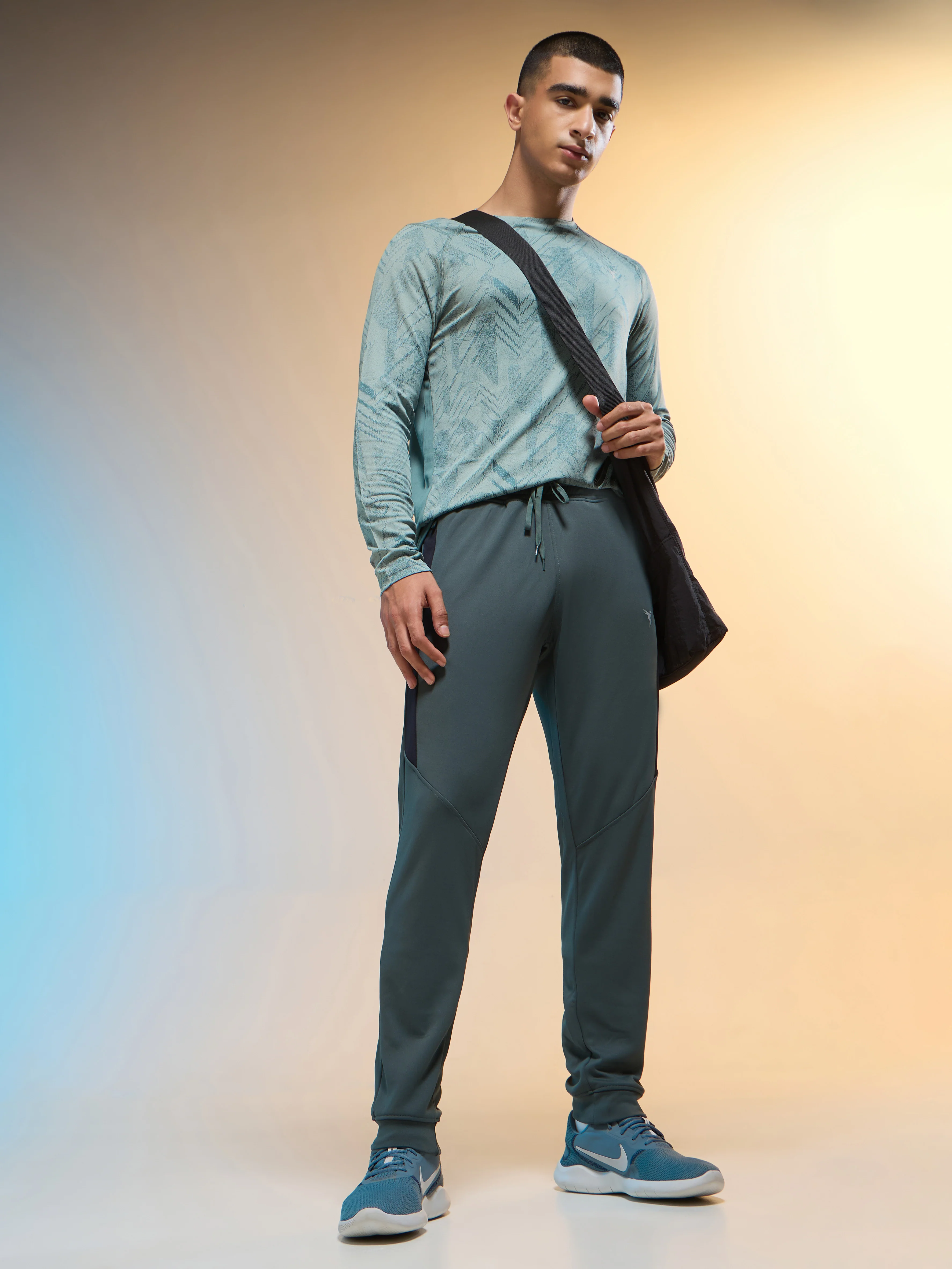 Men Melange Slim Fit Trackpants with TECHNO DRY - Image 5