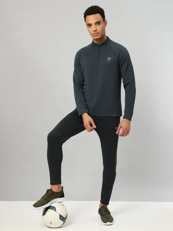 Men Solid Slim Fit Mock Neck Sports Sweatshirt with ELASTO PLUS - Image 5