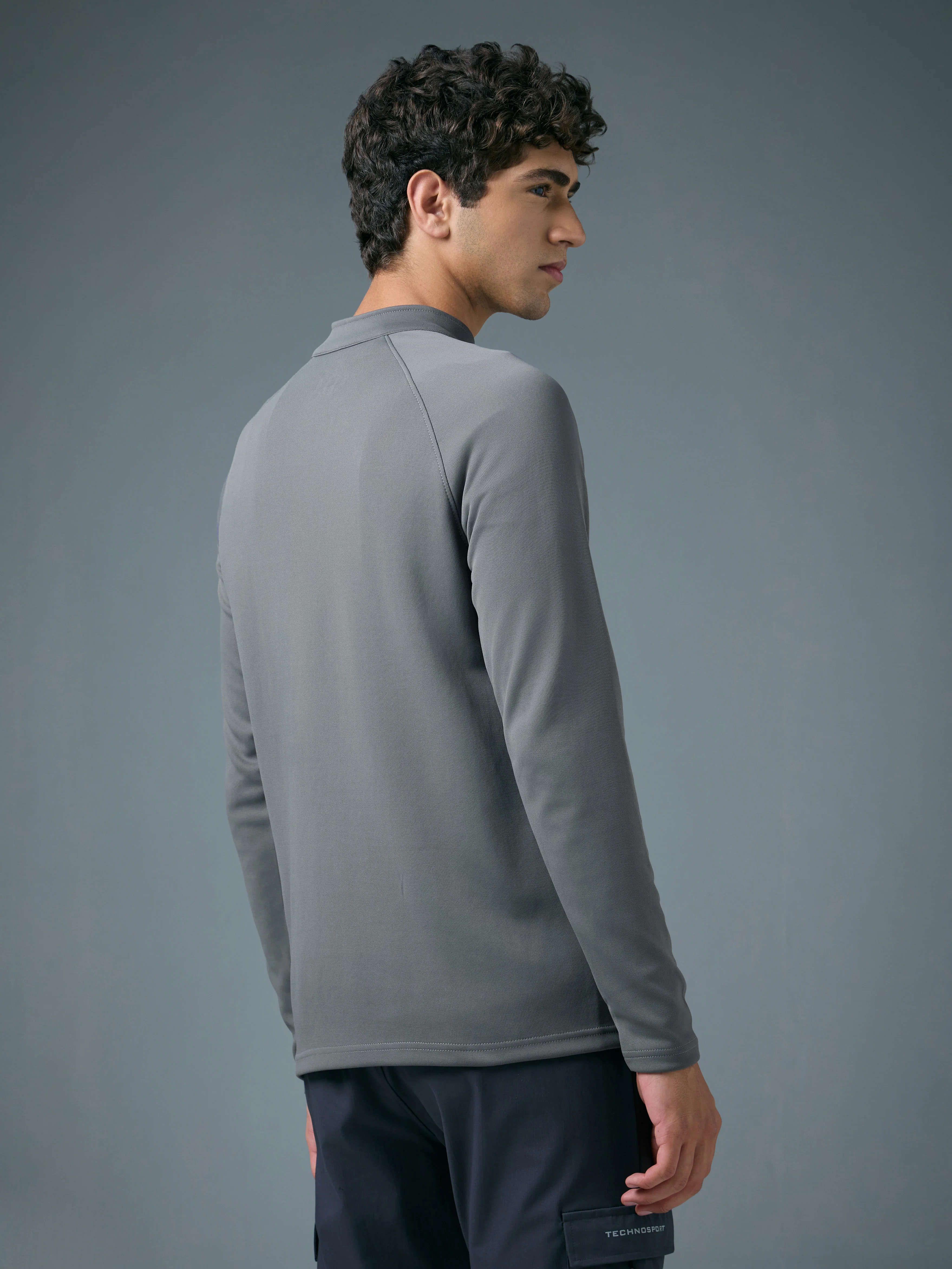 Men Solid Slim Fit Mock Neck Sports Sweatshirt with ELASTO PLUS - Image 2