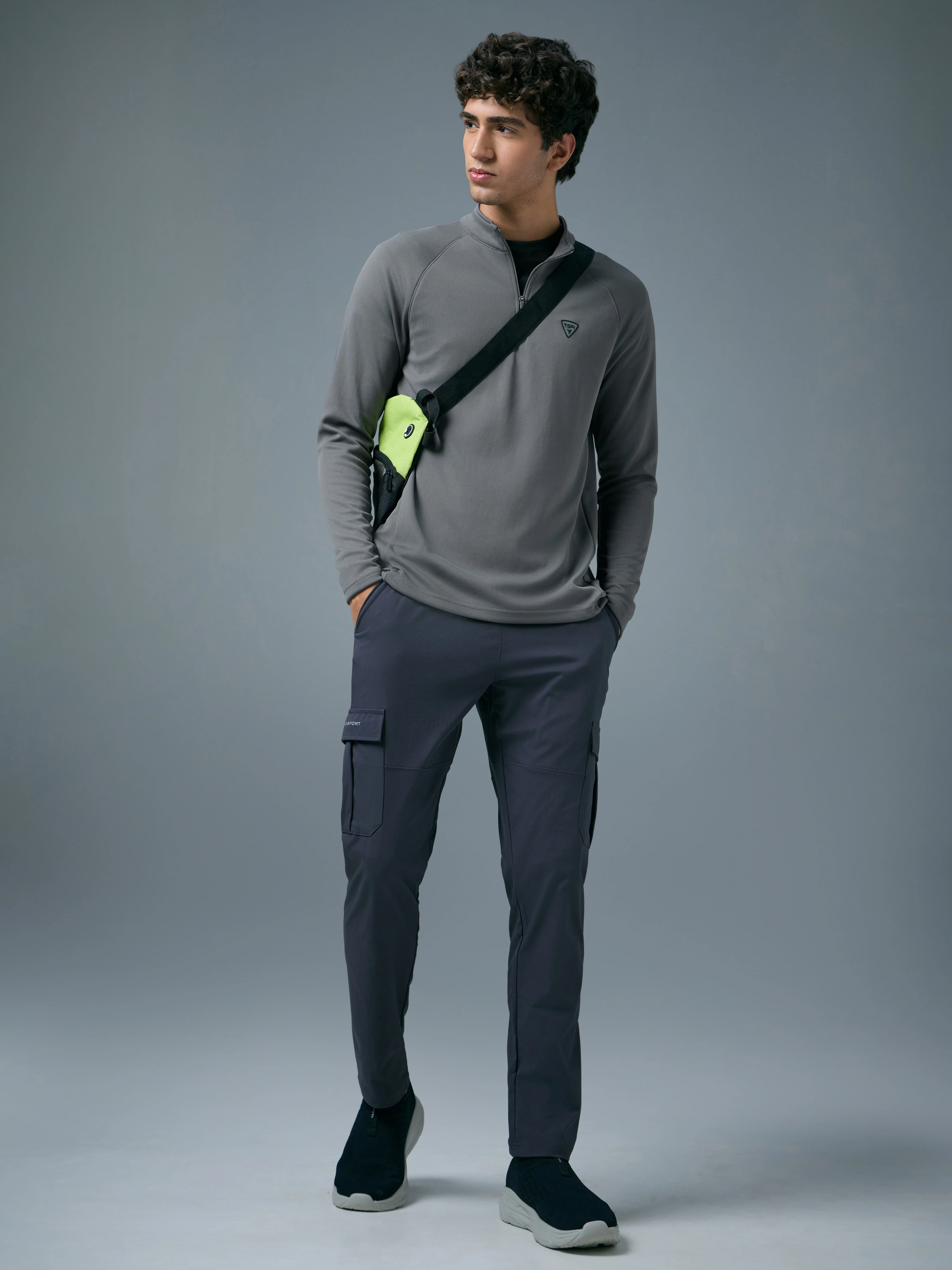 Men Solid Slim Fit Mock Neck Sports Sweatshirt with ELASTO PLUS - Image 4