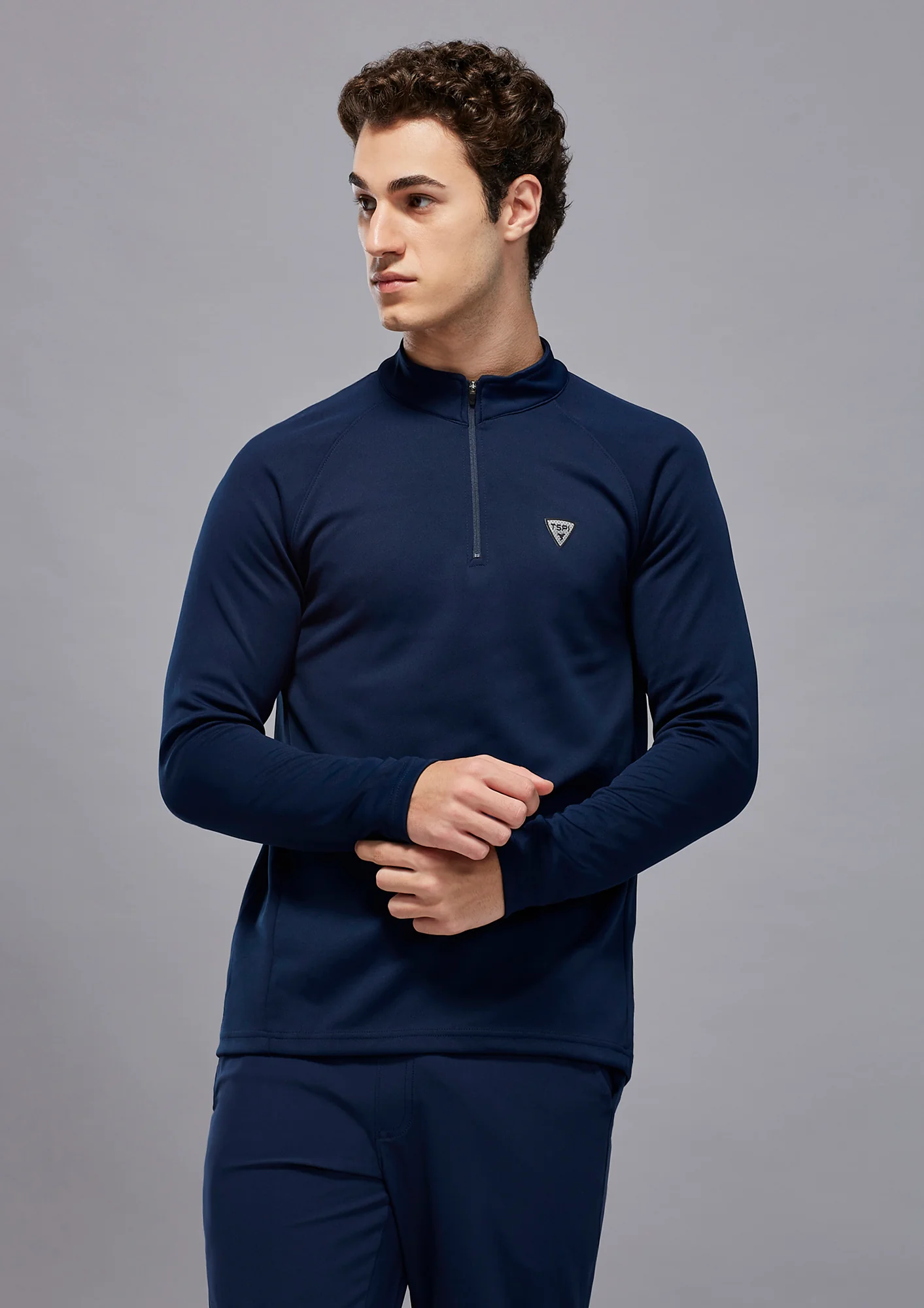 Men Solid Slim Fit Mock Neck Sports Sweatshirt with ELASTO PLUS