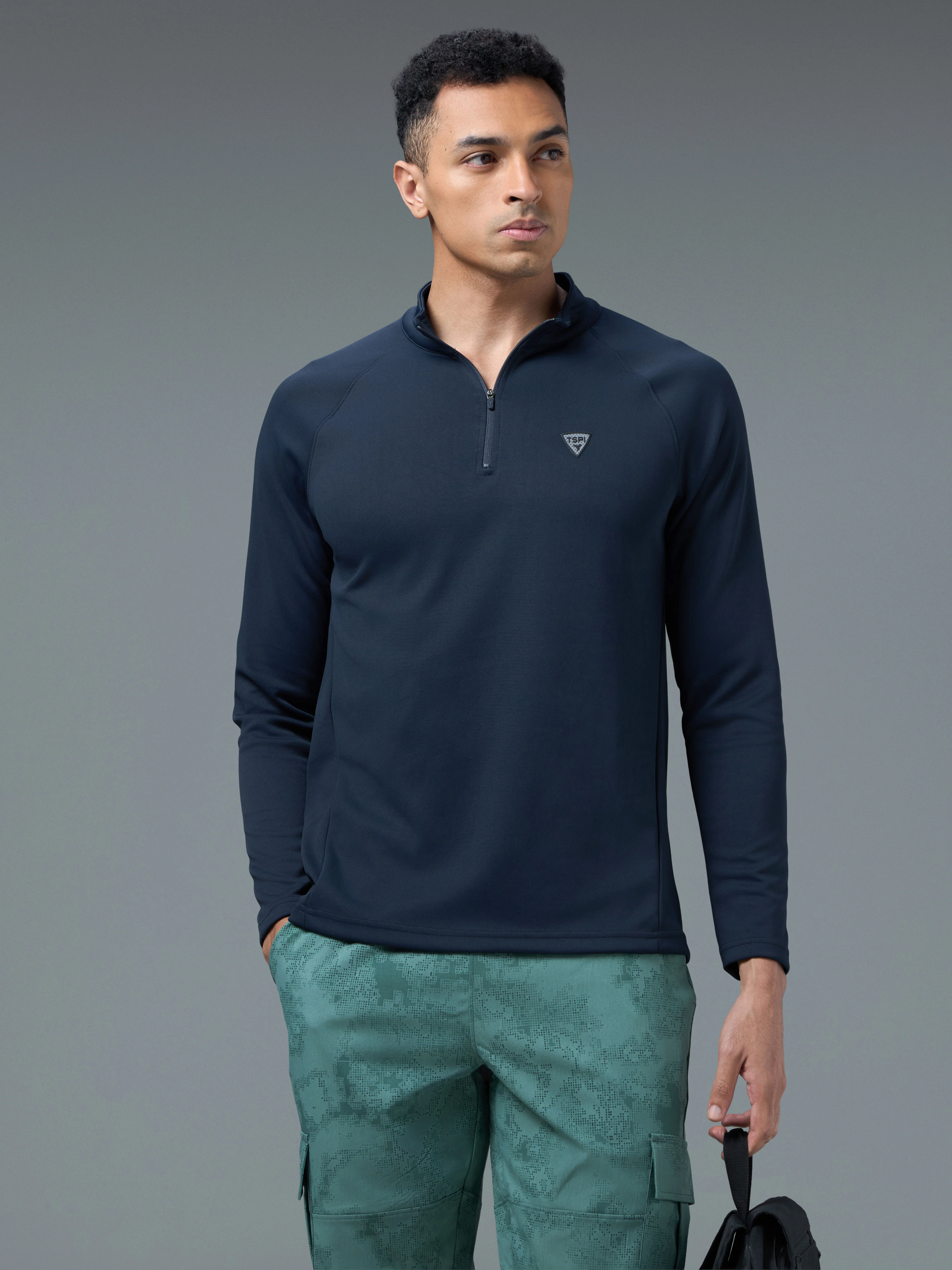 Men Solid Slim Fit Mock Neck Sports Sweatshirt with ELASTO PLUS