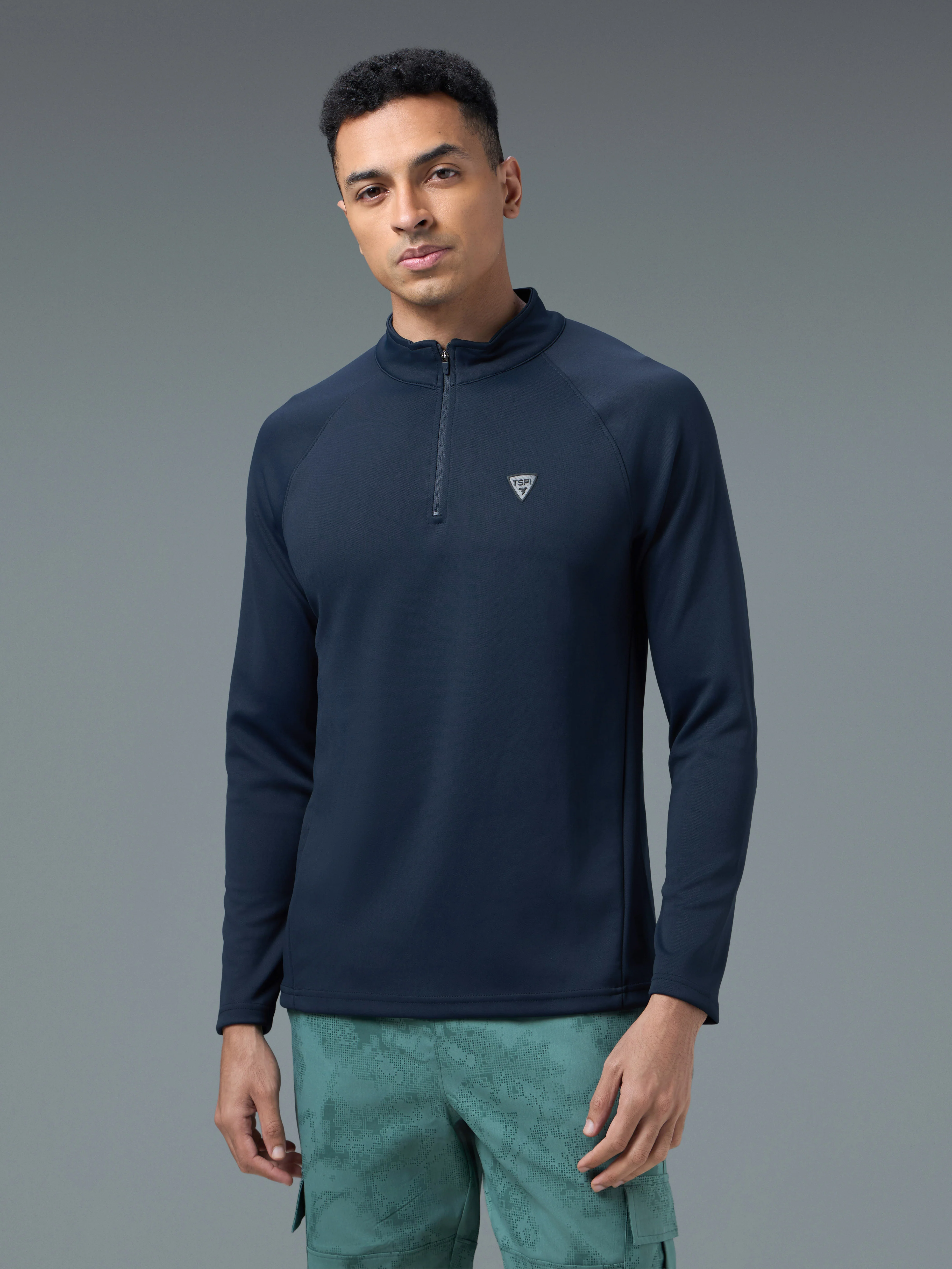 Men Solid Slim Fit Mock Neck Sports Sweatshirt with ELASTO PLUS - Image 4
