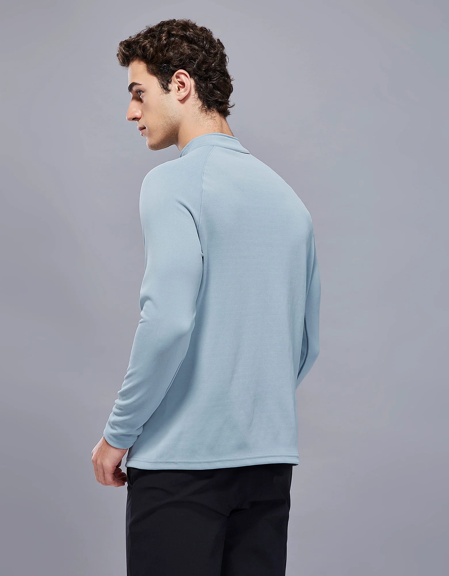 Men Solid Slim Fit Mock Neck Sports Sweatshirt with ELASTO PLUS - Image 3