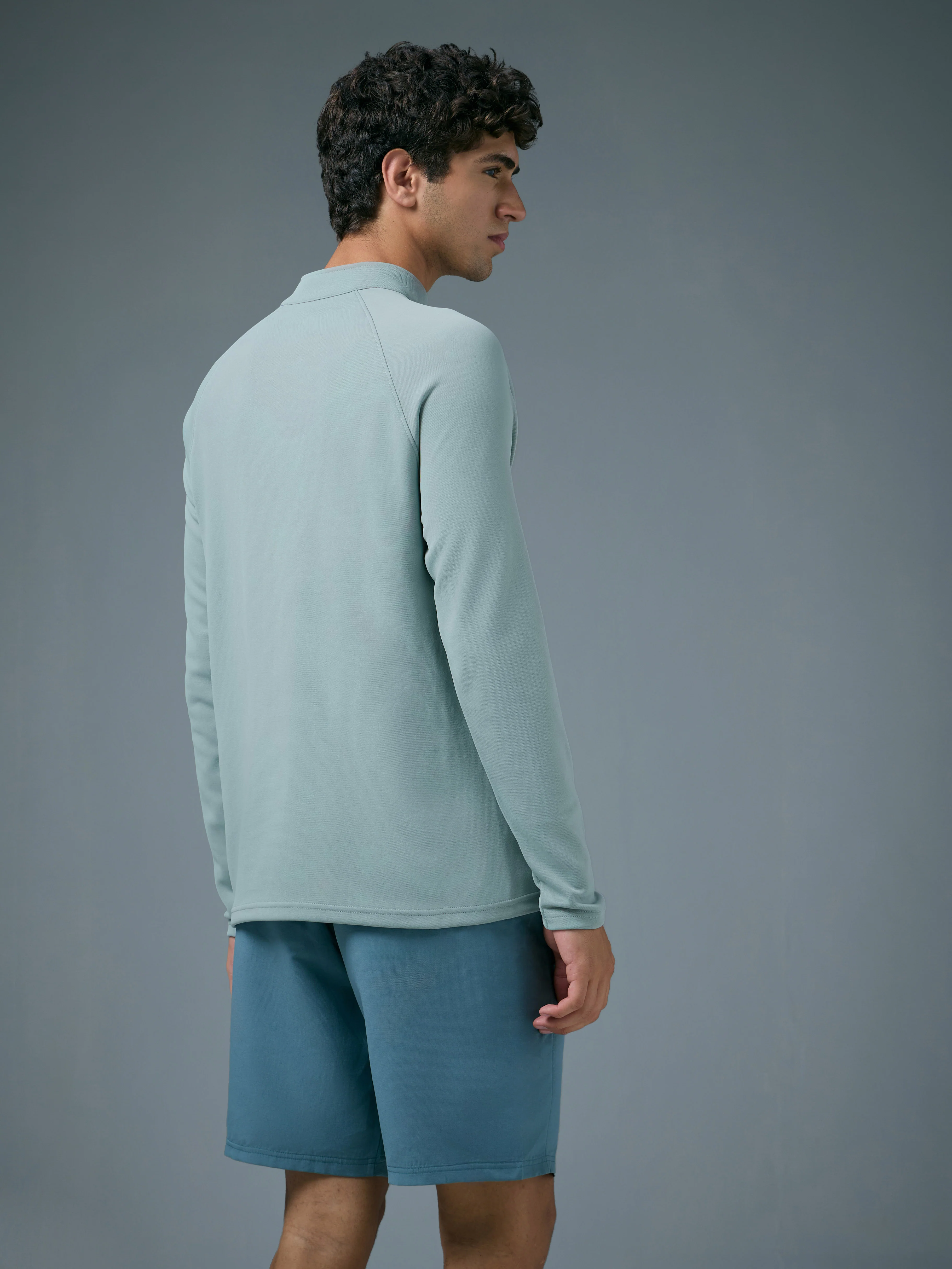 Men Solid Slim Fit Mock Neck Sports Sweatshirt with ELASTO PLUS - Image 3