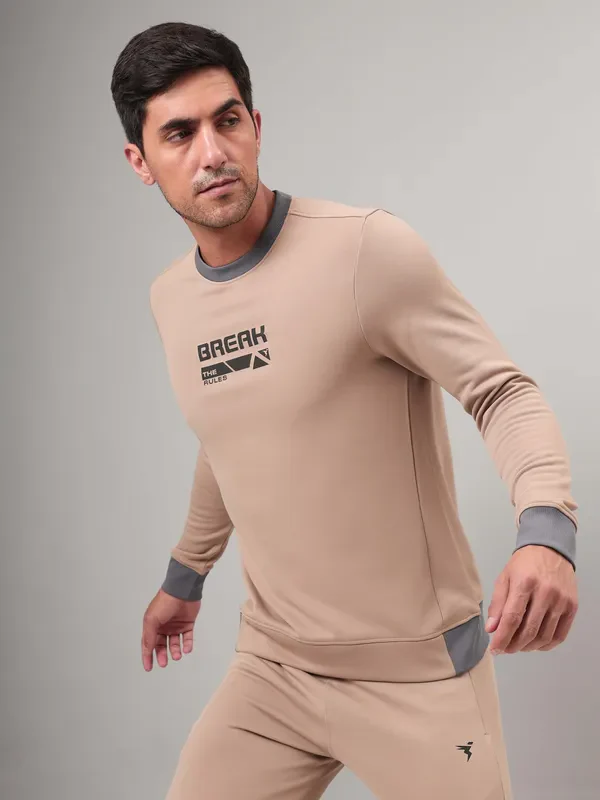 Men Printed Slim Fit Crew Neck Sweatshirt with TECHNO WARM+ - Image 2