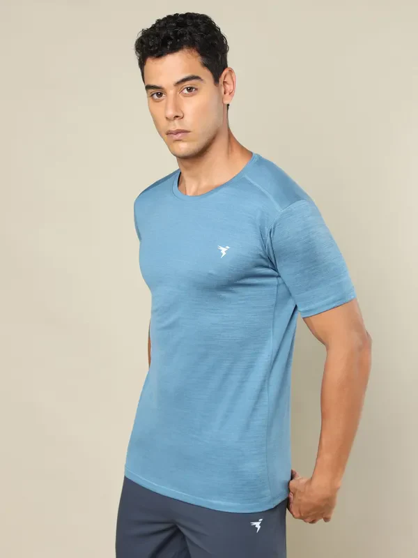 Men Solid Slim Fit Crew Neck T-shirt with DOUBLE COOL - Image 5