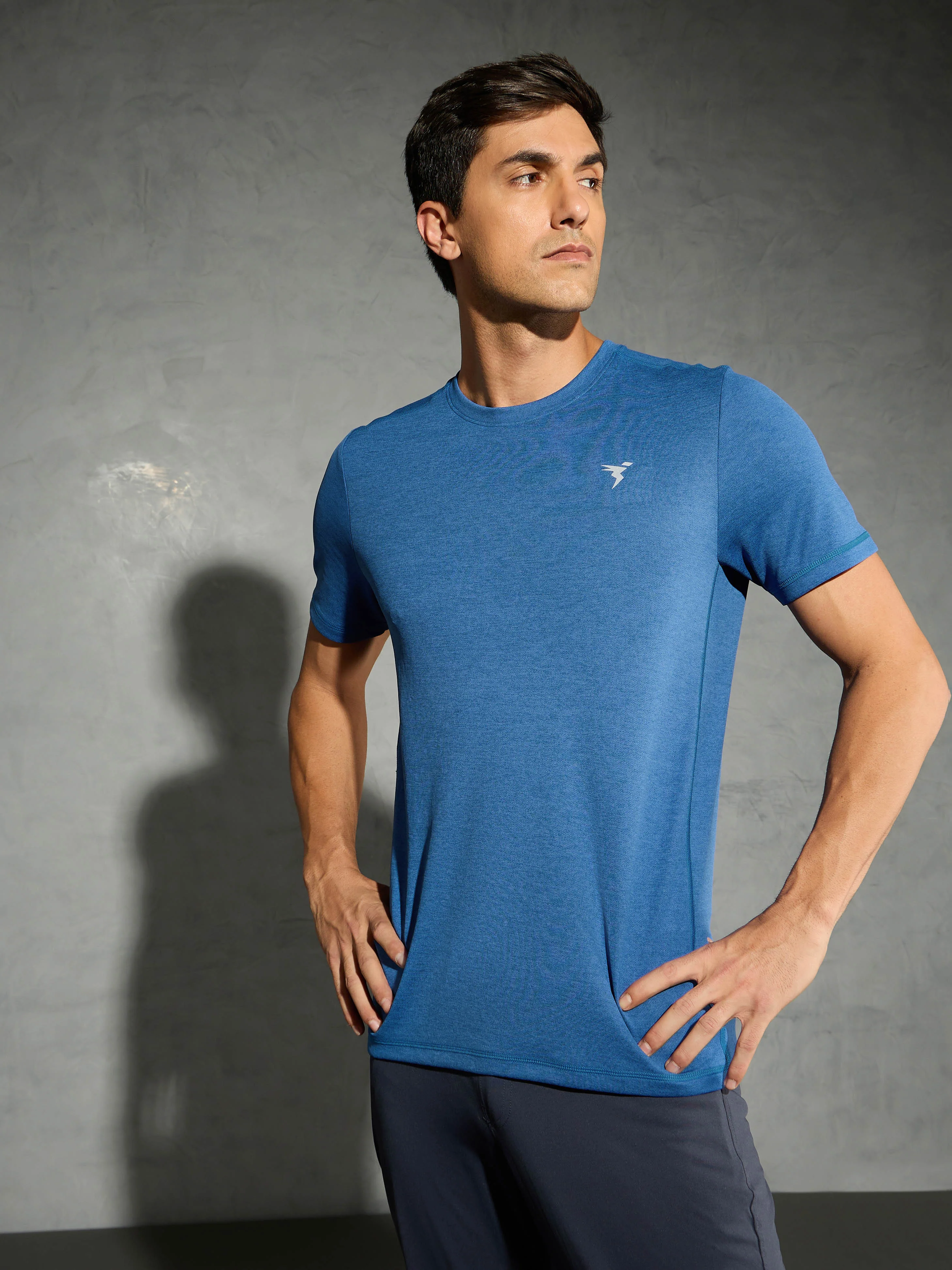 Men Solid Slim Fit Crew Neck T-shirt with DOUBLE COOL