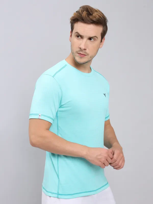 Men Solid Slim Fit Crew Neck T-shirt with DOUBLE COOL - Image 4