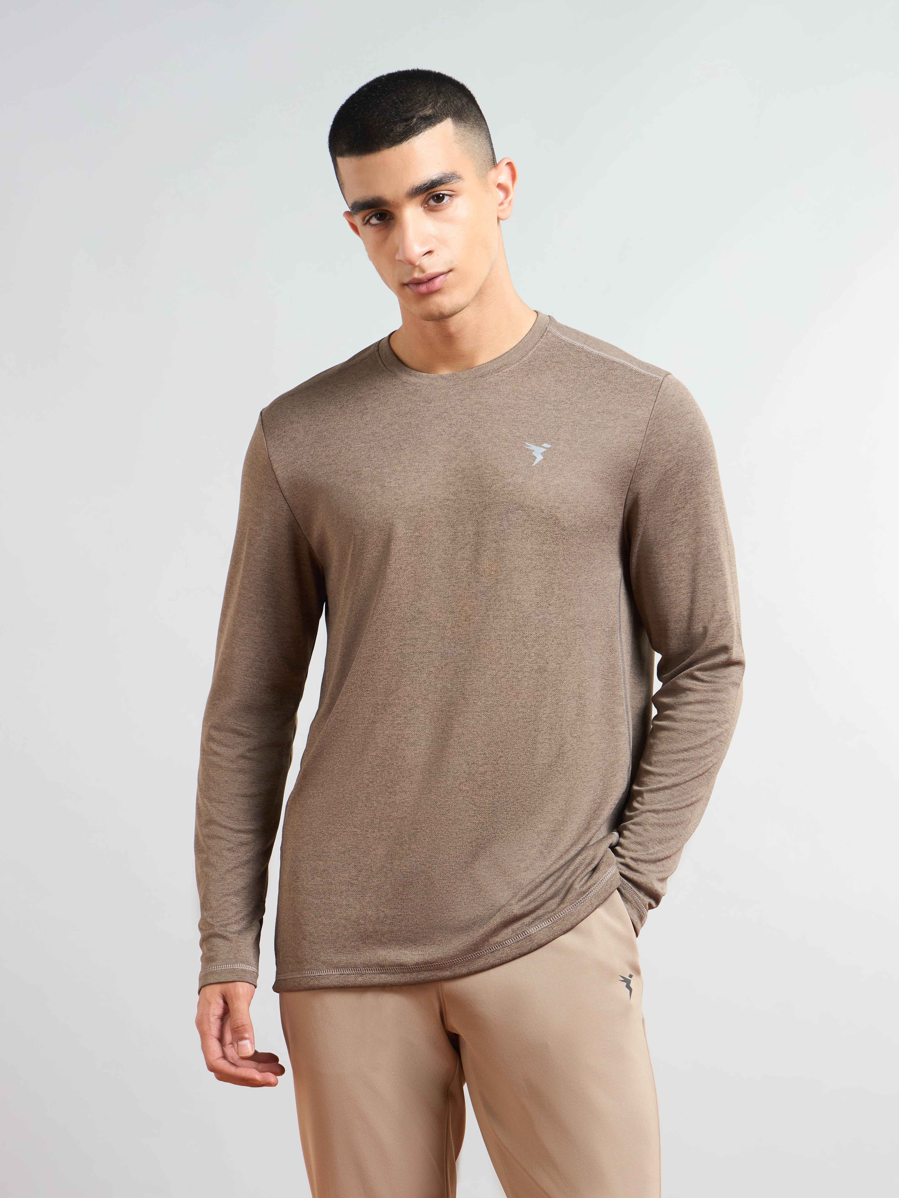 Men Melange Slim Fit Crew Neck T-shirt with DOUBLE COOL