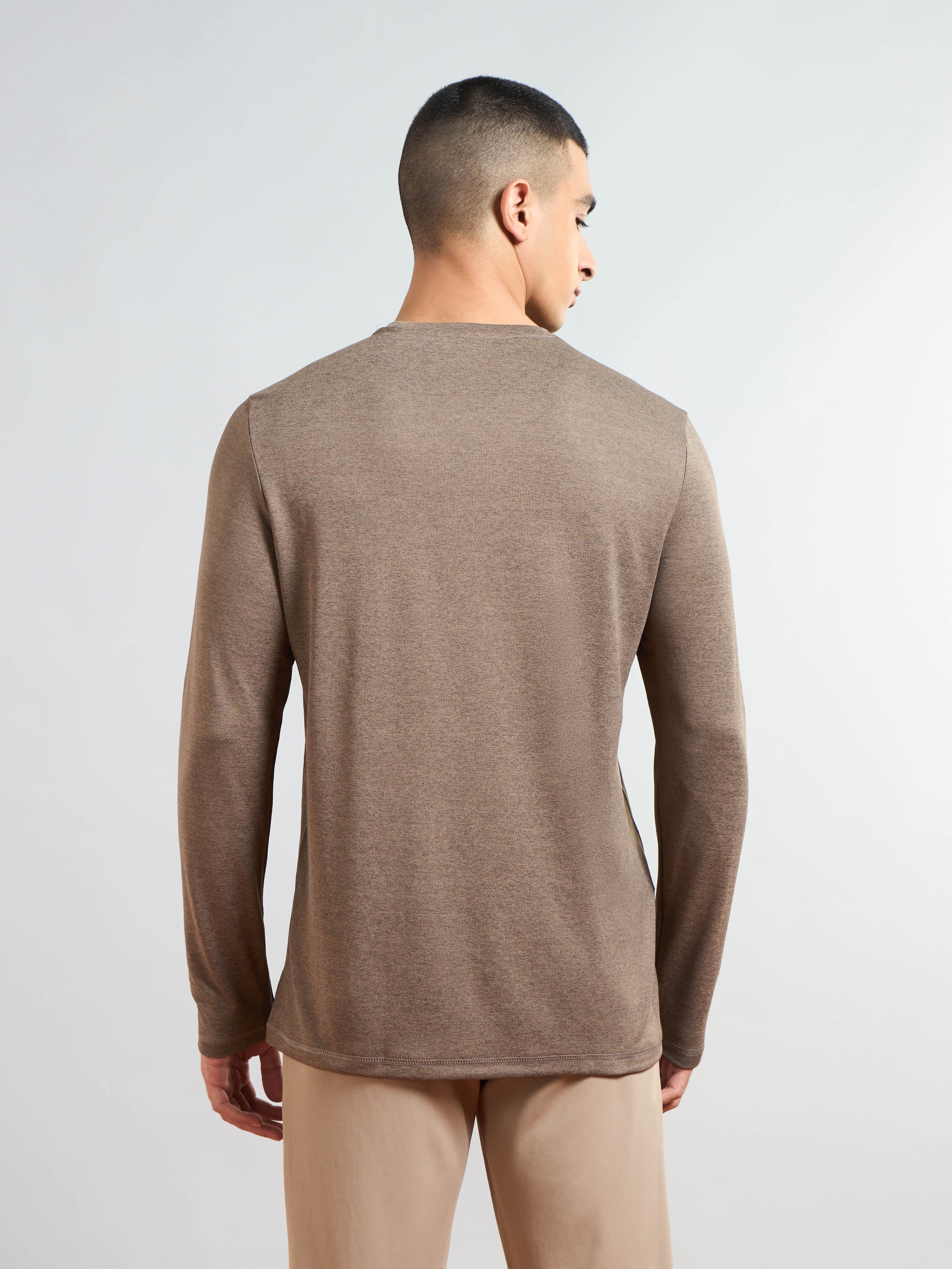 Men Melange Slim Fit Crew Neck T-shirt with DOUBLE COOL - Image 2