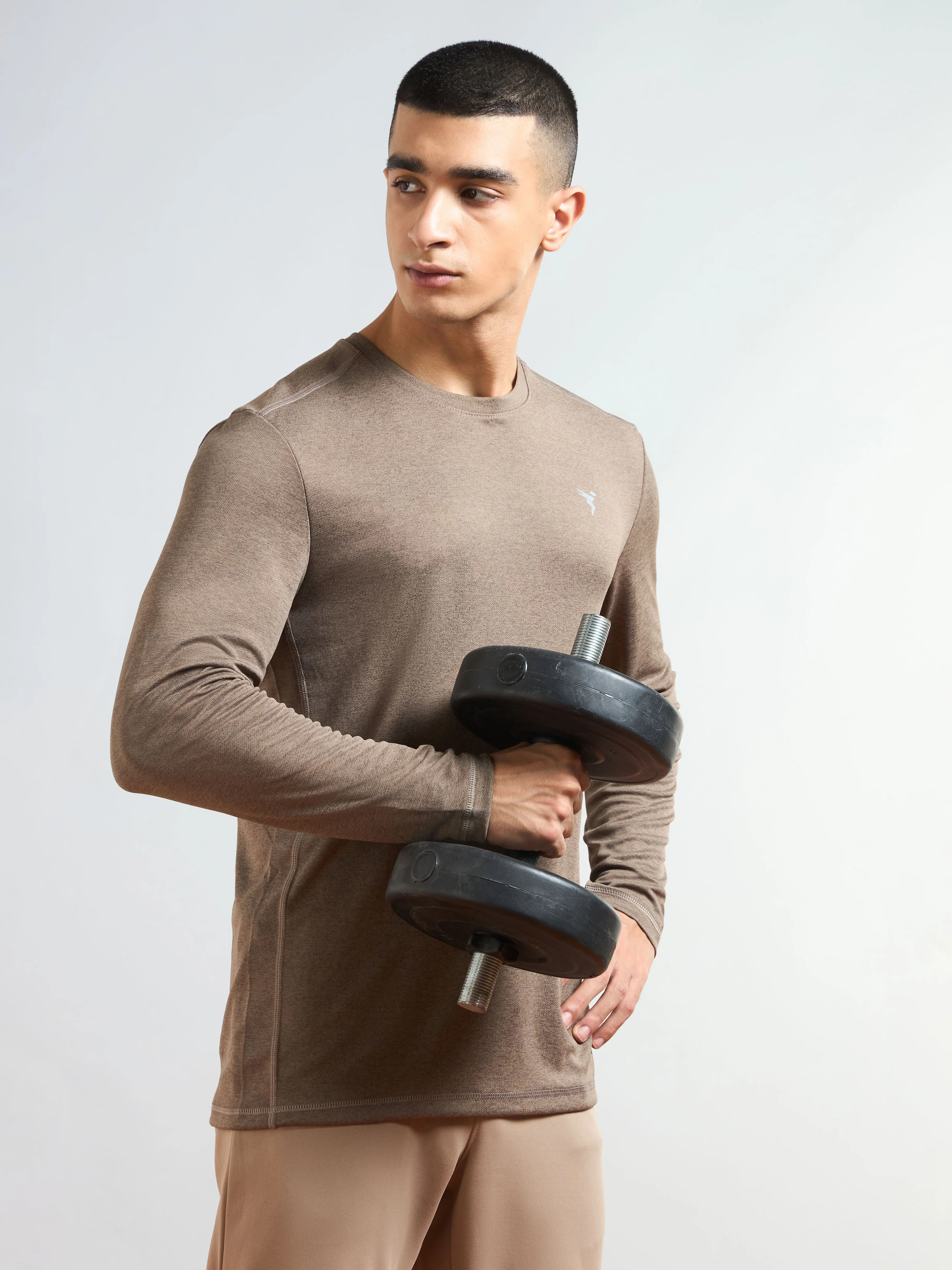 Men Melange Slim Fit Crew Neck T-shirt with DOUBLE COOL - Image 3