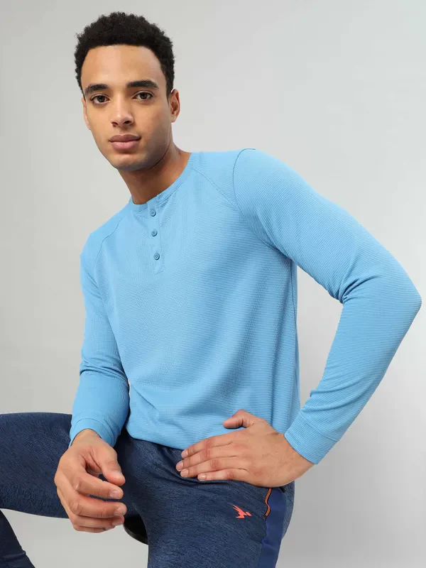 Men Self Design Slim Fit Henley Neck T-shirt with MATPIQ - Image 2