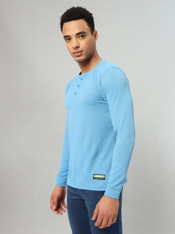 Men Self Design Slim Fit Henley Neck T-shirt with MATPIQ - Image 4