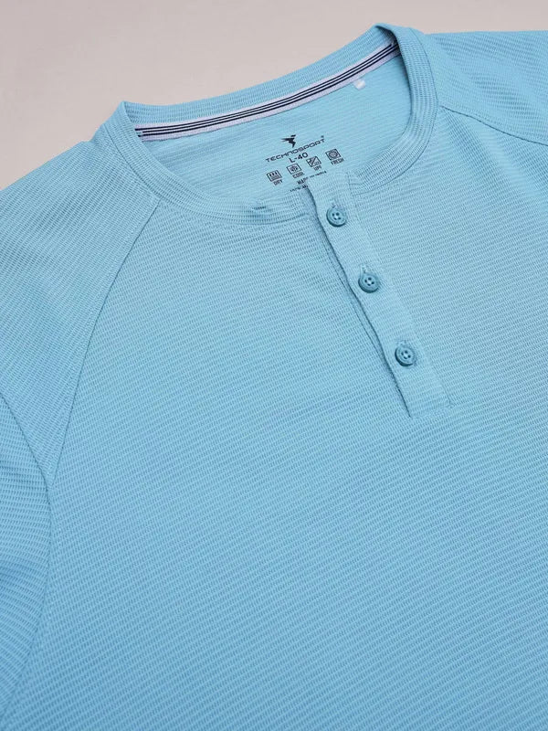 Men Self Design Slim Fit Henley Neck T-shirt with MATPIQ - Image 7