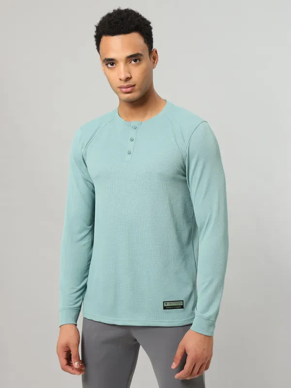 Men Self Design Slim Fit Henley Neck T-shirt with MATPIQ
