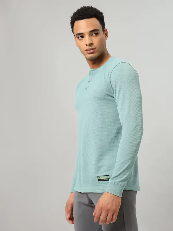 Men Self Design Slim Fit Henley Neck T-shirt with MATPIQ - Image 3