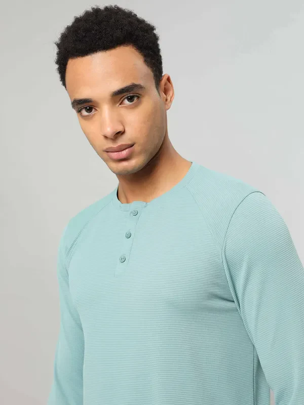 Men Self Design Slim Fit Henley Neck T-shirt with MATPIQ - Image 5