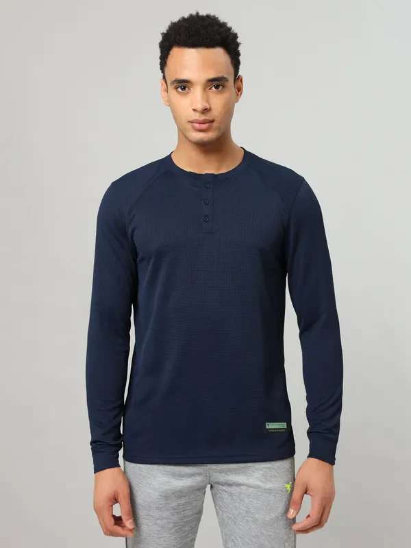 Men Self Design Slim Fit Henley Neck T-shirt with MATPIQ