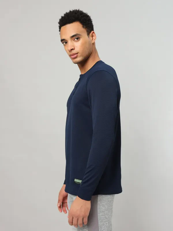 Men Self Design Slim Fit Henley Neck T-shirt with MATPIQ - Image 3