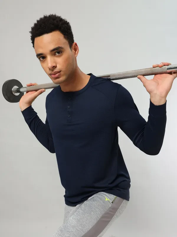 Men Self Design Slim Fit Henley Neck T-shirt with MATPIQ - Image 6