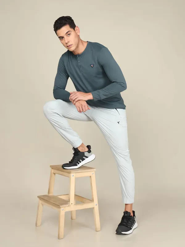 Men Self Design Slim Fit Henley Neck T-shirt with MATPIQ - Image 3