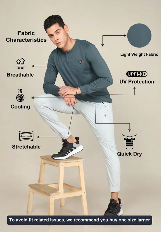 Men Self Design Slim Fit Henley Neck T-shirt with MATPIQ - Image 4